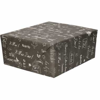 4x rollen kerst inpakpapier/cadeaupapier zwart/krijtbord tekst 2,5 x 0,7 meter