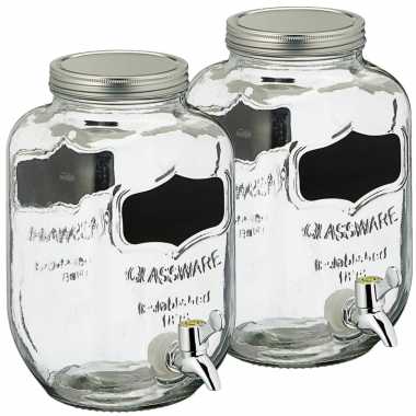 Set van 2x stuks glazen drankdispensers/limonadetap met krijtbord 3,5 liter
