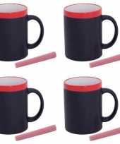 4x krijt mokken in het rood beschrijfbare koffie thee mok