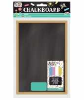 Houten krijtbord schoolbord 20 x 16 cm met krijt en bordenwisser