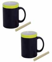 Set van 8x stuks krijt mokken in het geel beschrijfbare koffie thee mokken bekers