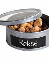 Zilver rond koekblik opbergblik bewaarblik 20 cm met krijtbord vlak